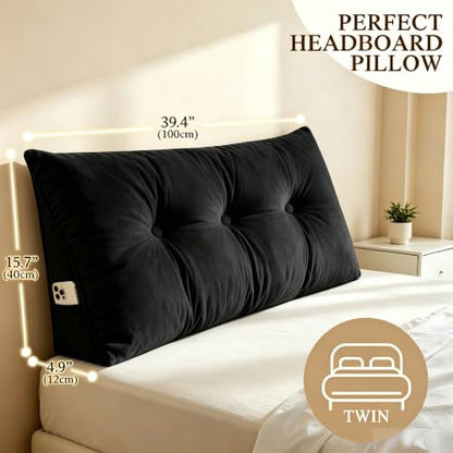 Twin XL Wedge Pillow for Headboard with Side Pocket - Support & Reading