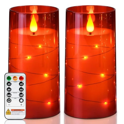 Red Flameless Candles 3x6 Inches with Remote Control - Flickering LED Pillar