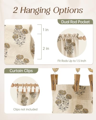 Kitchen Tier Cafe Curtains 28W x 24L Taupe Floral - Pack of 2