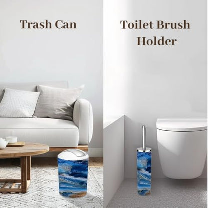 Bathroom Accessory Set 6PCS Blue Agate Mineral Layered Crystalline Pattern Multi3