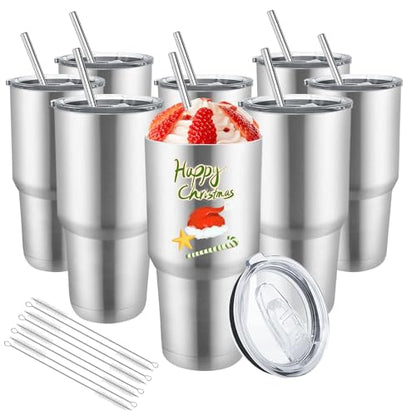 8 Pack 30oz Stainless Steel Insulated Tumblers with Lids & Straws - Double Wall Travel Coffee Cups for DIY Gifts