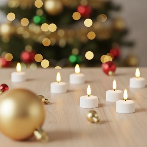 6 White Rechargeable LED Flickering Tea Lights with Remote - Eco-Friendly Candles