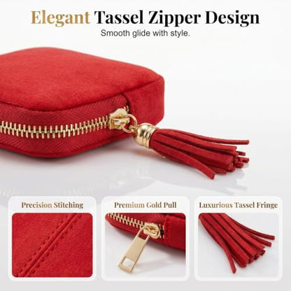 Travel Jewelry Case with Zipper & Tassel - Blush Pink Portable Organizer for Rings & Necklaces