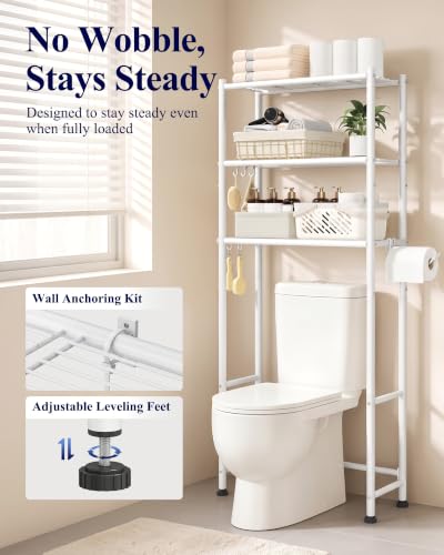 Over Toilet Storage Rack 3 Tier Metal Bathroom Organizer - White / 61" H