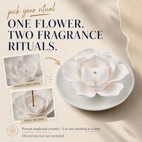 Lotus Ceramic Incense Holder for Sticks and Essential Oil Diffuser - Passive Home Decor