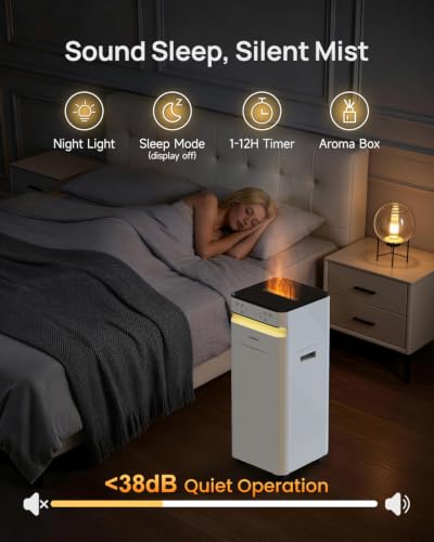 YOKEKON Large Room Humidifier 5.8Gal/22L with Cool Mist & Flame Light - White