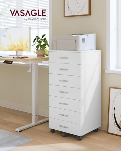 VASAGLE White 7-Drawer File Cabinet on Wheels with Lockable Casters