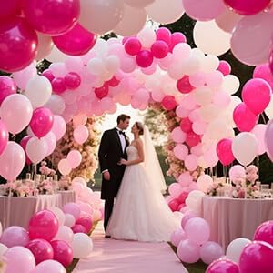 Skiennix Pink & White Balloons - 100pcs 12 Inch Hot Pink & Pastel Pink for Celebrations | Mother's Day, Birthdays, Weddings
