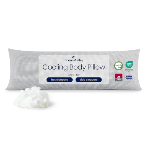 Dream Valley Full Body Pillow for Adults - Dark Grey, Adjustable Loft, Cooling Technology, Memory Foam, 20 x 54 in