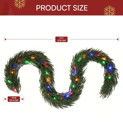 9 FT Christmas Norfolk Pine Garland with Multi Color LED Lights, Remote & Timer