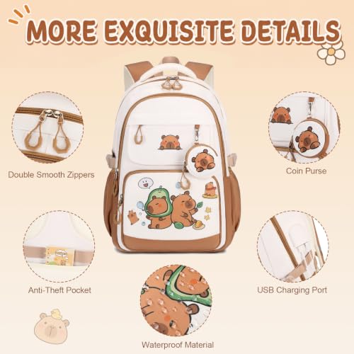 Kids Backpack with Lunch Box Set - Capybara Theme, Large Capacity, Water-Resistant