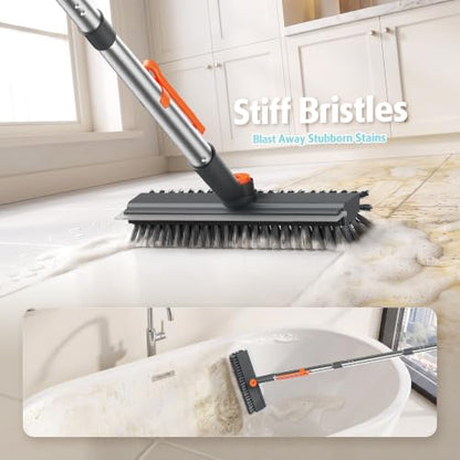 Air U+ Gray Floor Scrub Brush with Long Handle 4-in-1 Floor Cleaner & Squeegee