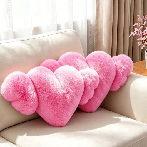 Pink Heart Plush Throw Pillow - Soft Sofa Cushion for Living Room - 1 Piece - Variation of Pink