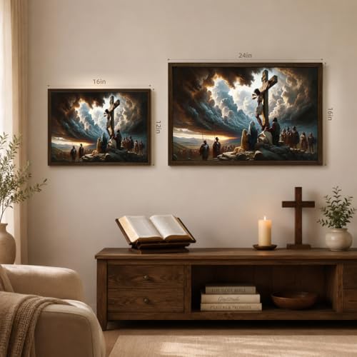 Jesus Calvary Crucifixion Wall Art Canvas 16x24 Inches - Cross Wood Frame Variation of THIS listing