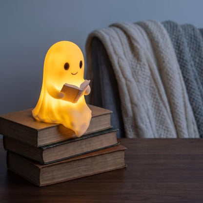 Cute Ghost Reading Book Halloween Ornament - Light Up Indoor Decor