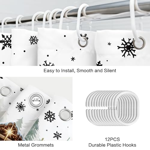 Christmas Birth of Jesus Shower Curtain with Snowflake Forest Design - Waterproof Polyester, 72x72 in