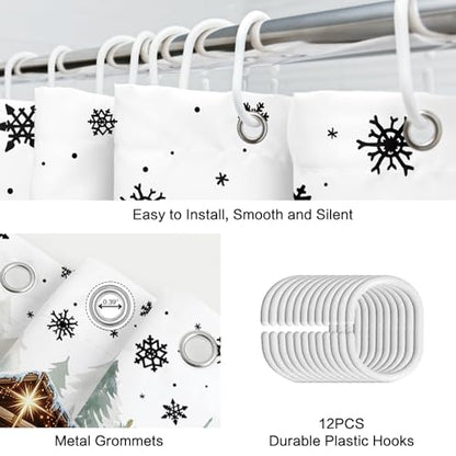 Christmas Birth of Jesus Shower Curtain with Snowflake Forest Design - Waterproof Polyester, 72x72 in