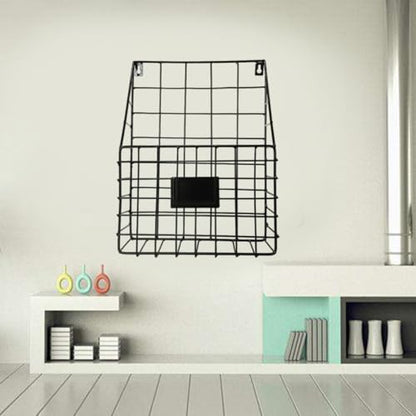 Wall Mounted Magazine Holder Basket with Label Slot - Iron Storage Rack
