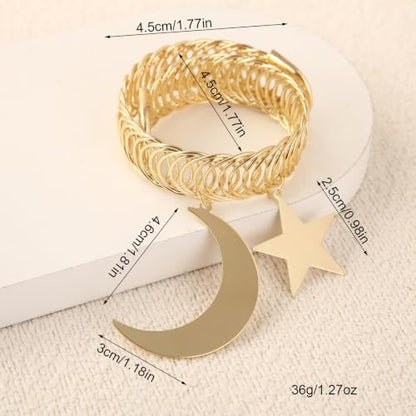 Metal Moon Star Curtain Tiebacks No Drill 2 Pack - Adjustable Spring Closure Decorative Holdbacks