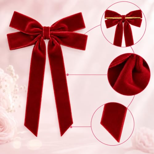 Velvet Christmas Tree Bows with Twist Ties - Red, 12 Pack, 5 x 10 Inches