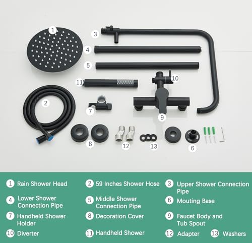 MOSSON Antique Brass Shower System Bathroom Shower Faucet Set with 8 Inch Shower Head Handheld Spray and 360 ° Rotation Tub Spout 2 Cross Handles Outdoor Shower Fixtures
