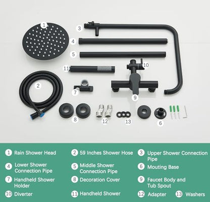 MOSSON Antique Brass Shower System Bathroom Shower Faucet Set with 8 Inch Shower Head Handheld Spray and 360 ° Rotation Tub Spout 2 Cross Handles Outdoor Shower Fixtures