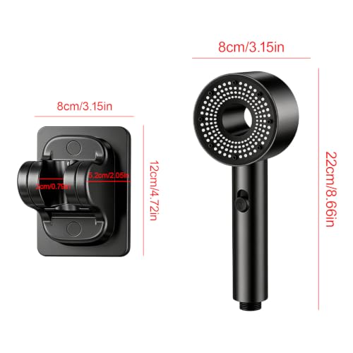 Black High Pressure Handheld Shower Head with Holder - 2 Spray Modes, No-Drill Adjustable Bracket