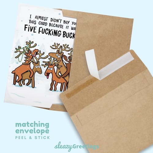 Funny Christmas Card for Adults - Hilarious Holiday Greeting with Reindeer - Inappropriate Holiday Card for Men or Women