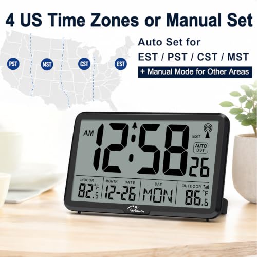 WallarGe Atomic Wall Clock with Backlit Indoor Outdoor Temperature