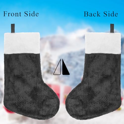 Black Christmas Stockings 6 Pack 18 Inch Large Plush Cuff Holiday Decor