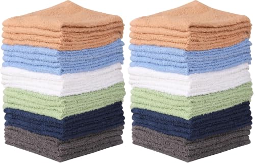 48 Pack Multi-Color Cotton Wash Cloths - Soft, Highly Absorbent Face & Hand Towels