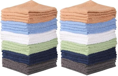 48 Pack Multi-Color Cotton Wash Cloths - Soft, Highly Absorbent Face & Hand Towels