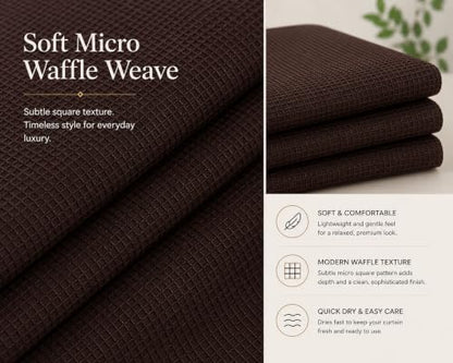 Brown Hotel Style Waffle Weave Shower Curtain - Textured Fabric, Water Resistant, 72x70 Inch, Machine Washable