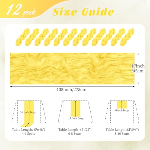 12 Pack Lemon Yellow Cheesecloth Table Runners 17x108 Inch Boho Wedding Decor