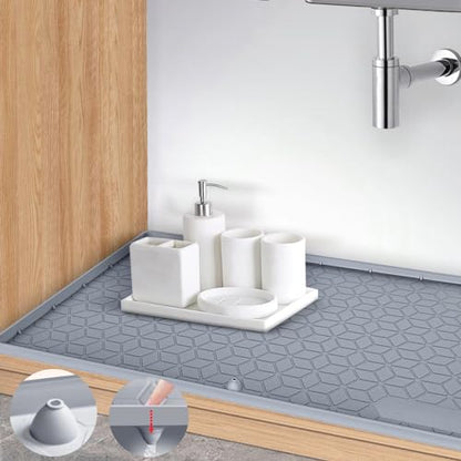 Under Sink Mat for Kitchen Waterproof, 34" x 22" Silicone Under Sink Tray with Drain Hole, Sink Protectors for Kitchen Cabinet Liner, Up to 3.3 Gallons Liquid Drip Tray (Grey, 34'' x 22'')