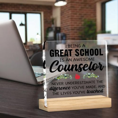 School Counselor Appreciation Sign - Coworker Gift for Guidance Counselor - Acrylic Desk Decor - Variation: Q