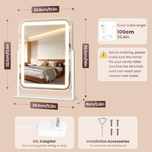 Lighted Vanity Mirror with LED Lights 11.2x14 Dimmable 3 Color Modes