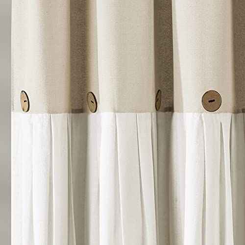 Lush Decor Linen Button Shower Curtain, 72" W x 72" L, Linen - Neural Shower Curtain Fabric - Bathroom Curtain - Farmhouse Bathroom Decor