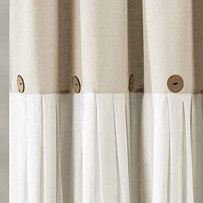 Lush Decor Linen Button Shower Curtain, 72" W x 72" L, Linen - Neural Shower Curtain Fabric - Bathroom Curtain - Farmhouse Bathroom Decor