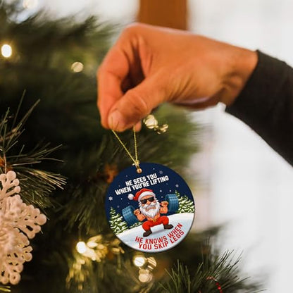 Gym Weight Lifting Ornament for Christmas Tree - Santa Dumbbell Decor - Funny Fitness Gift - Variation: Gym