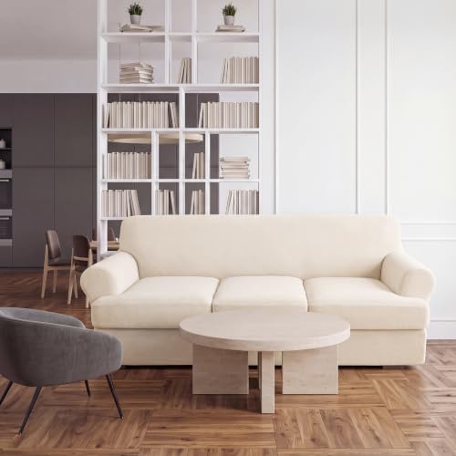 7 Pcs T Cushion Sofa Slip Covers Set - Ivory White, Fits 2 & 3 Seat Couch