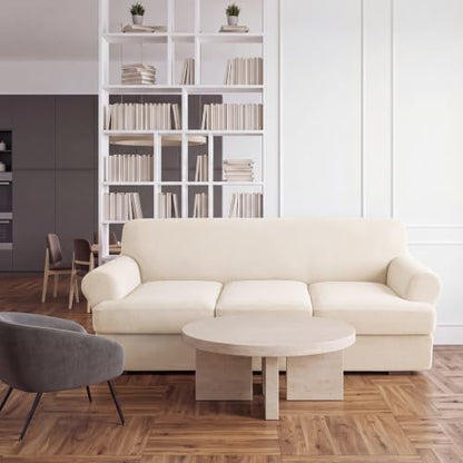 7 Pcs T Cushion Sofa Slip Covers Set - Ivory White, Fits 2 & 3 Seat Couch