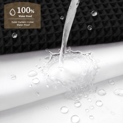 Cotton Waffle Shower Curtain Set Waterproof No Hook with Liner 72x75 Inches