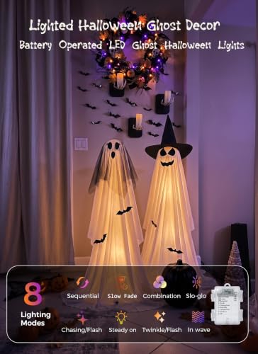 Halloween Ghost Decorations Light Up Ghosts Outdoor - 2 Pack, Veil Witch Hat Variant