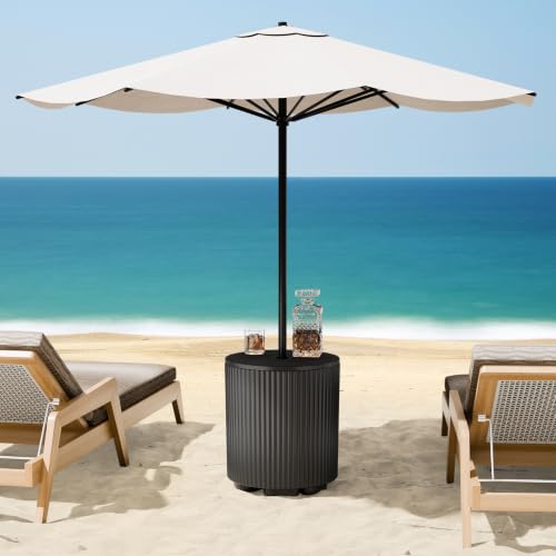 Outdoor Umbrella Stand Table with Hole - Black, Water Fillable Base, Adjustable Clamp