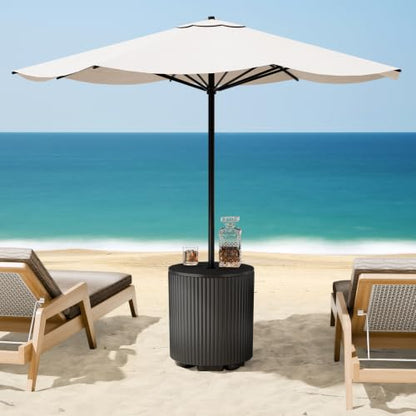 Outdoor Umbrella Stand Table with Hole - Black, Water Fillable Base, Adjustable Clamp