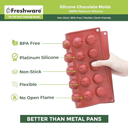 Freshware Silicone Chocolate Molds - [2PK] 30 Cavity Mini Flower Candy Molds, Nonstick Silicone Bakeware for Chocolate, Candy, Gummy, Biscuit or Wax