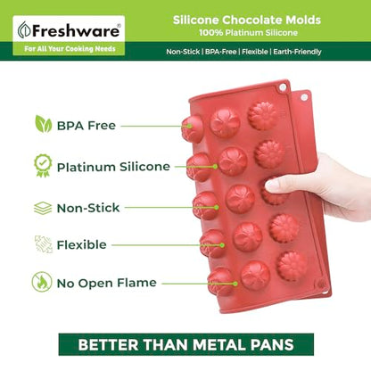 Freshware Silicone Chocolate Molds - [2PK] 30 Cavity Mini Flower Candy Molds, Nonstick Silicone Bakeware for Chocolate, Candy, Gummy, Biscuit or Wax