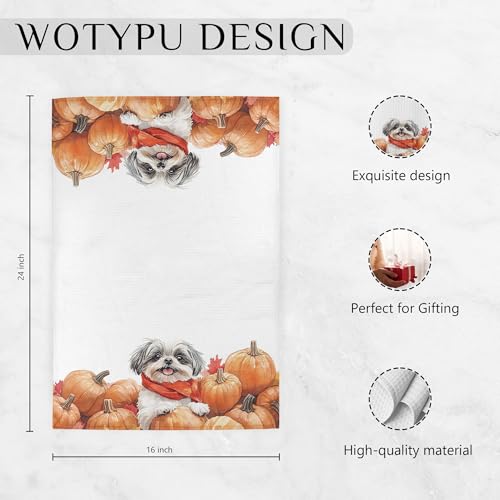 Shih Tzu Kitchen Towels - Fall Autumn Maple Leaf Dog Dish Hand Towels - 16x24 Inch - Variation Shih Tzu-10