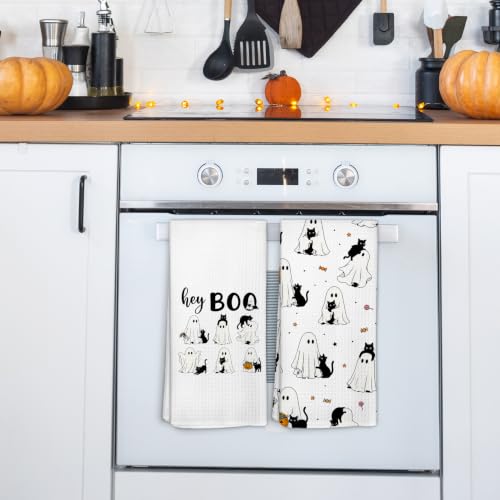 Halloween Ghost Black Cat Kitchen Towels Set of 2 - Fall10 Variation